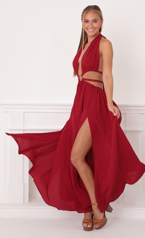 Picture Malia Cutout Maxi Dress in Red. Source: https://media.lucyinthesky.com/data/Oct21_2/500xAUTO/1V9A2792.JPG