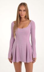 Picture Orly Metallic Knit Rhinestone Flare Dress in Purple. Source: https://media.lucyinthesky.com/data/Oct22/150xAUTO/02ef849a-8e05-46e2-b6bd-923c010cd0dd.jpg