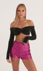 Picture Elva Velvet Off The Shoulder Top in Pink. Source: https://media.lucyinthesky.com/data/Oct22/150xAUTO/2a75ab6a-b0ca-4b2d-af5d-55cab067e8f8.jpg