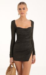Picture Dawson Glitter Long Sleeve Side Slit Dress in Black. Source: https://media.lucyinthesky.com/data/Oct22/150xAUTO/64bca0f8-0d2c-497e-a771-a84b61771833.jpg