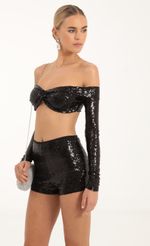 Picture North Iridescent Sequin Two Piece Set in Purple. Source: https://media.lucyinthesky.com/data/Oct22/150xAUTO/8c5c0aca-a069-41cd-8e35-16333088fd09.jpg