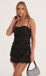Picture Gatsby Tulle Sequin Fringe Dress in Black. Source: https://media.lucyinthesky.com/data/Oct22/150xAUTO/dde5304c-740c-4c73-bd00-a7fee14db82d.jpg