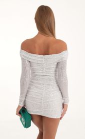 Picture thumb Olinda Sequin Mesh Off The Shoulder Dress in Silver. Source: https://media.lucyinthesky.com/data/Oct22/170xAUTO/1e4914c0-27ab-4a91-8e7f-84fd0a82d0bf.jpg