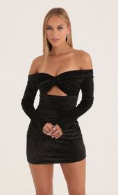 Picture thumb Meztli Velvet Glitter Off The Shoulder Dress in Black. Source: https://media.lucyinthesky.com/data/Oct22/170xAUTO/40642330-ce97-4e32-a05b-b1124b0635f8.jpeg