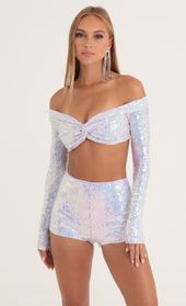 Picture thumb North Iridescent Sequin Two Piece Set in Purple. Source: https://media.lucyinthesky.com/data/Oct22/170xAUTO/67744b02-dd8e-4b16-8b19-6f5651eaefcd.jpg