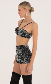 Picture thumb Talulla Velvet Sequin Two Piece Short Set in Black and Silver. Source: https://media.lucyinthesky.com/data/Oct22/170xAUTO/6ae60248-e822-4ba1-a81e-b3612ed4fc9a.jpg