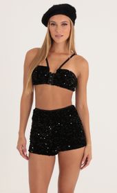 Picture thumb Talulla Velvet Sequin Two Piece Short Set in Black. Source: https://media.lucyinthesky.com/data/Oct22/170xAUTO/6c292f60-a8c8-4466-8649-e911fc282b58.jpg