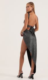 Picture thumb Chicago Silver Glitter Ruched Side Slit Maxi Dress in Black. Source: https://media.lucyinthesky.com/data/Oct22/170xAUTO/7bb2d6ee-f341-45b4-82ce-65b378f3deaa.jpg