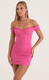 Picture thumb Doris Mesh Off The Shoulder Dress in Pink. Source: https://media.lucyinthesky.com/data/Oct22/170xAUTO/9a1925c1-44cf-4c06-8b9a-1b76dd07af13.jpg