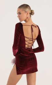 Picture thumb Kaya Velvet Long Sleeve Corset Dress in Red. Source: https://media.lucyinthesky.com/data/Oct22/170xAUTO/a587ee85-dbba-470b-98e3-73acdcff24d7.jpg