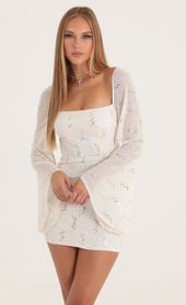 Picture thumb Korra Mesh Sequin Flare Sleeve Dress in White. Source: https://media.lucyinthesky.com/data/Oct22/170xAUTO/bc8d0169-787c-4ee2-9dbc-840ecfd152d0.jpg