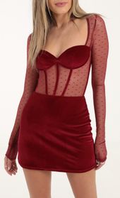 Picture thumb Mildred Dotted Mesh Long Sleeve Cutout Dress in Red. Source: https://media.lucyinthesky.com/data/Oct22/170xAUTO/beca0b38-576a-4719-b250-fdd161702a21.jpg