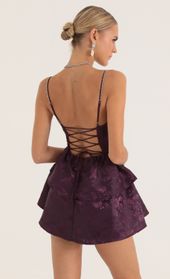 Picture thumb Suzanne Floral Jacquard Ruffle Dress in Purple. Source: https://media.lucyinthesky.com/data/Oct22/170xAUTO/eb3a4ab9-7651-42a1-be6a-c1b2fd482a5c.jpg