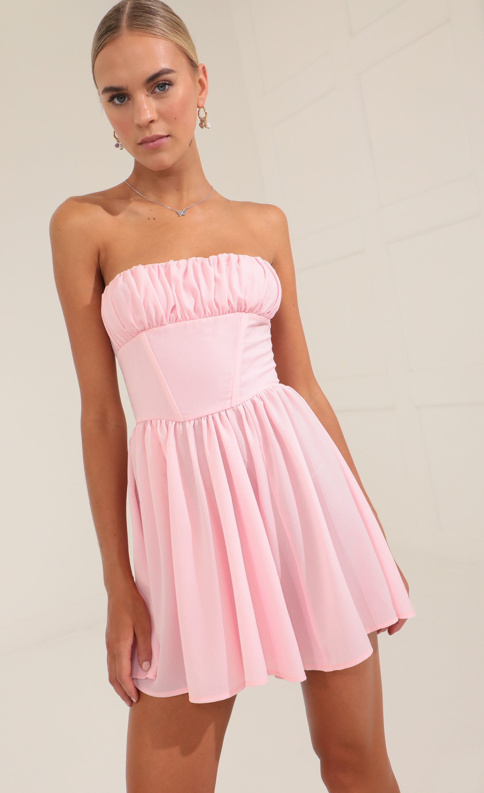 Polina Rhinestone Corset Dress in Pink