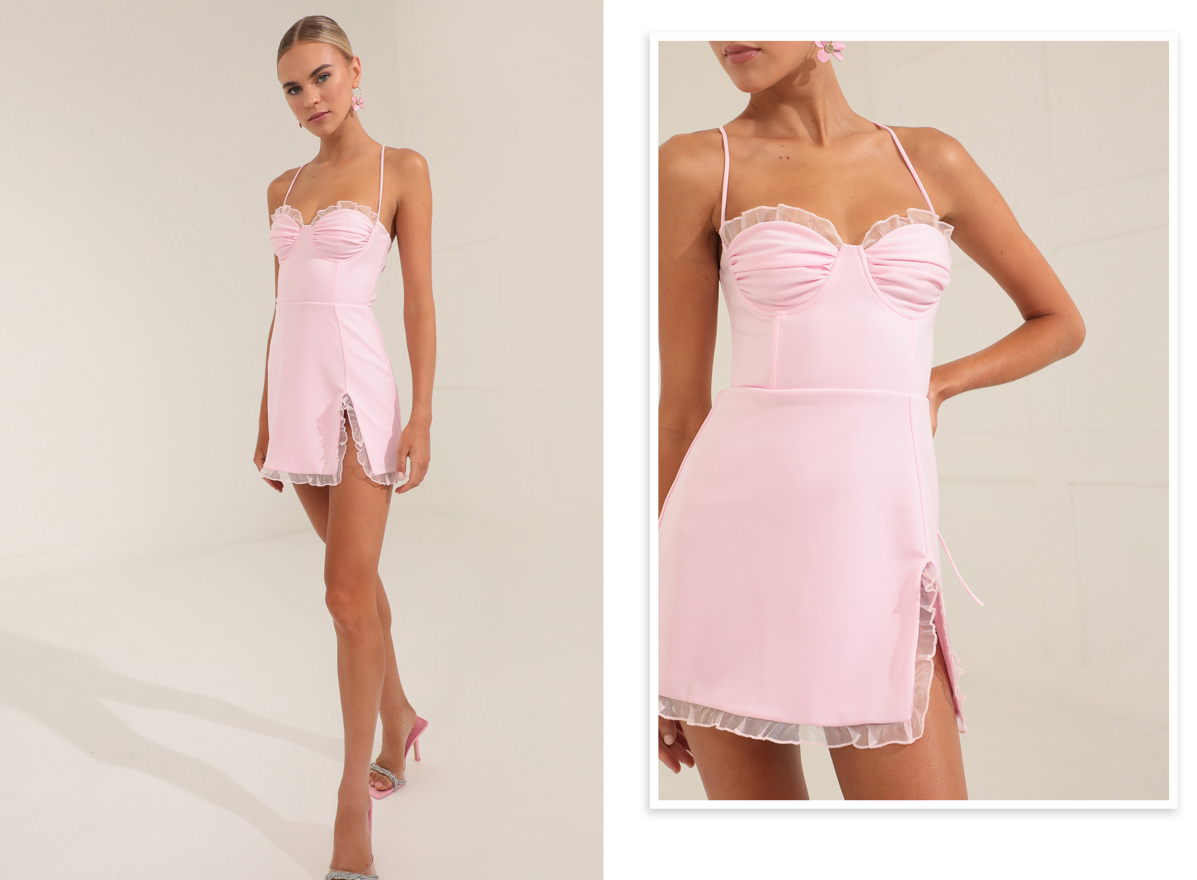 Vanka Corset Ruffle Dress in Pink