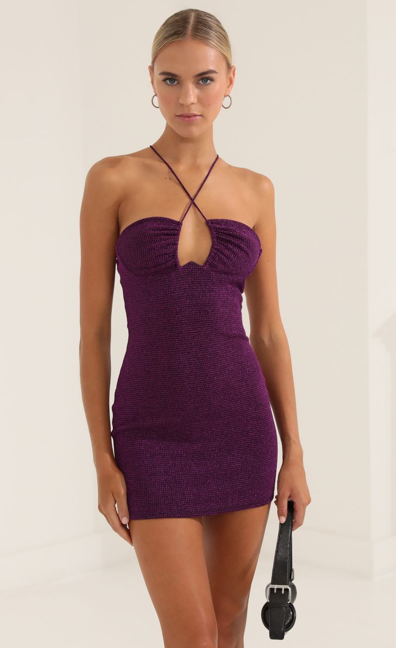 Picture Dasha Square Metallic Knit Underwire Bodycon Dress in Purple. Source: https://media.lucyinthesky.com/data/Oct22/800xAUTO/060e61f1-104f-438a-9d14-f7bb510fdb29.jpg