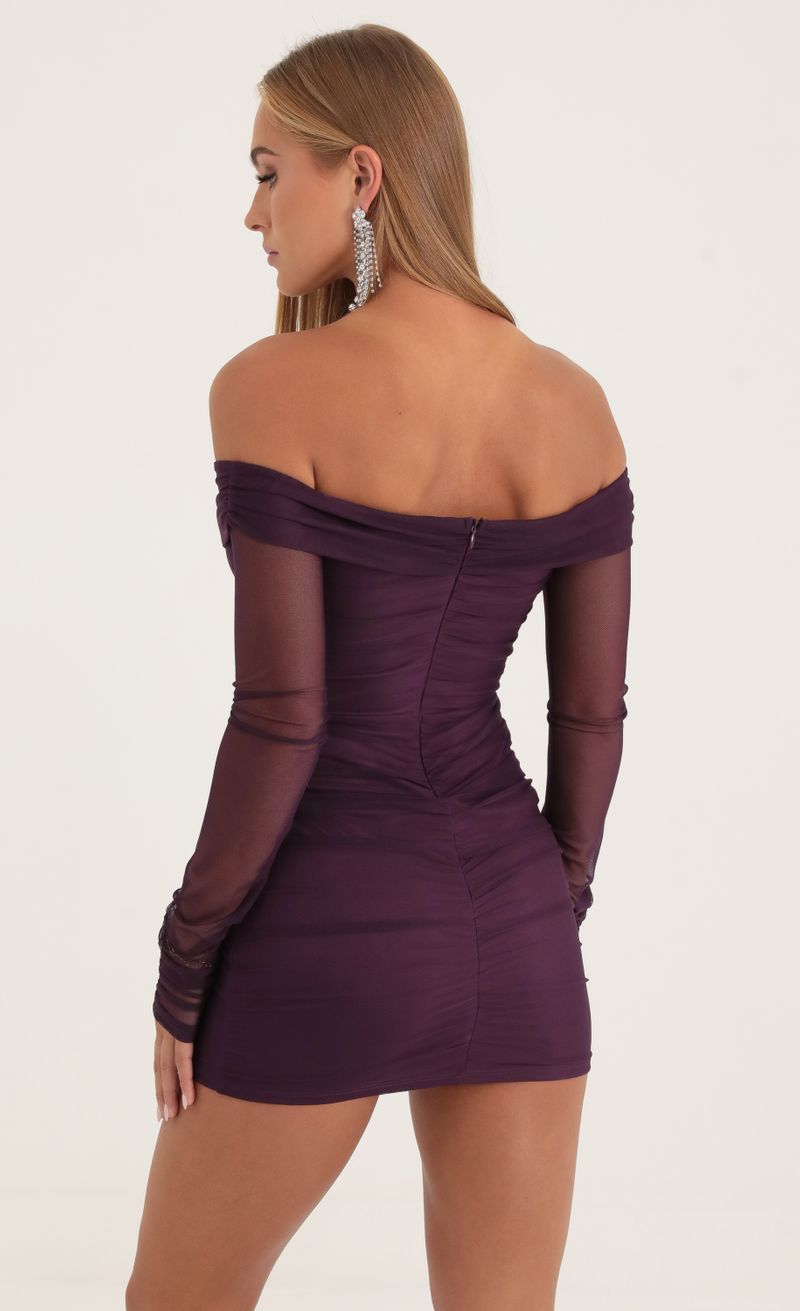 Picture Polina Mesh Long Sleeve Dress in Purple. Source: https://media.lucyinthesky.com/data/Oct22/800xAUTO/08b04eae-f9cf-4d38-a245-86a8f1997822.jpg