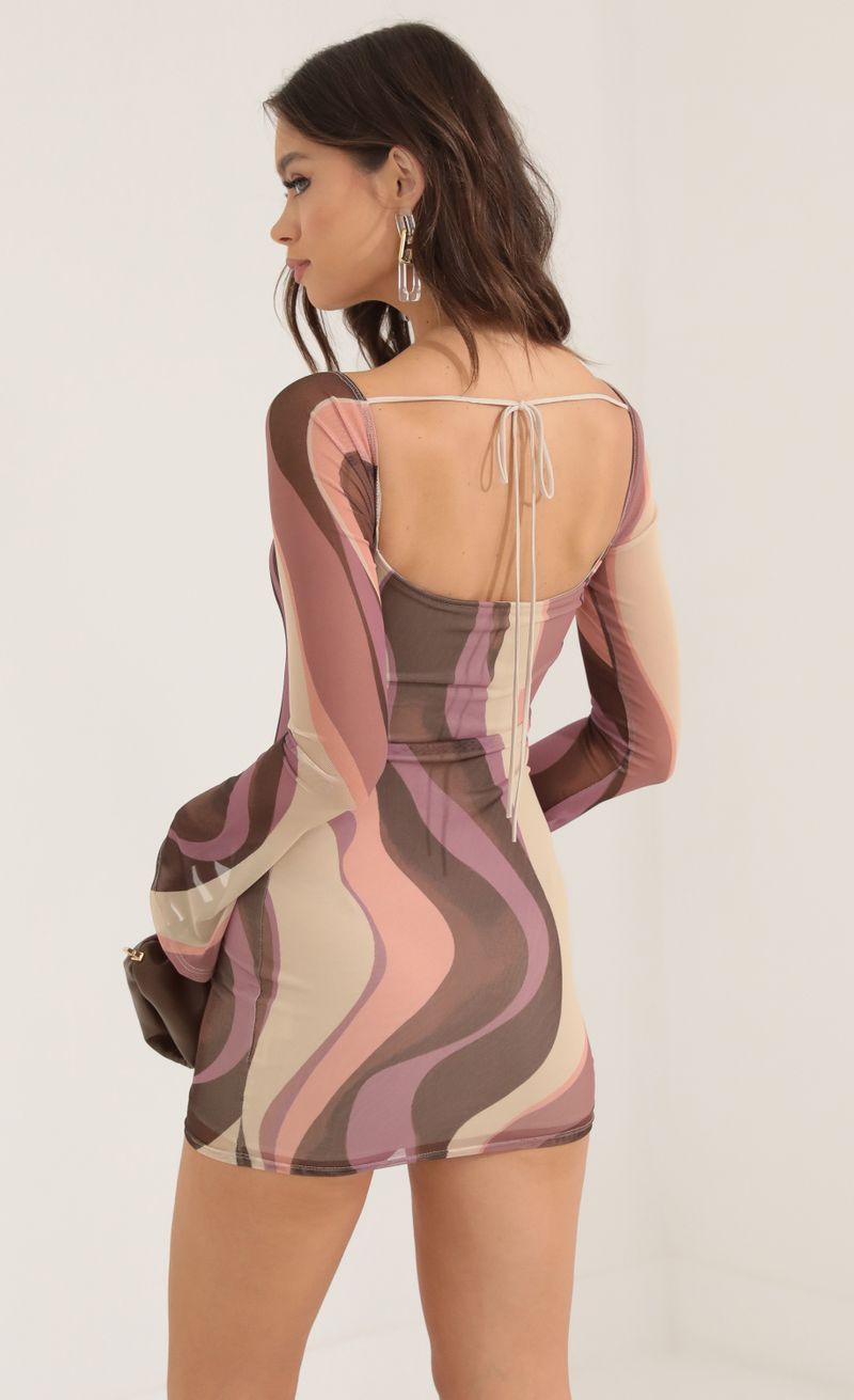 Picture Paola Marble Mesh Long Sleeve Dress in Brown Multi. Source: https://media.lucyinthesky.com/data/Oct22/800xAUTO/0c406902-e30e-48f5-9e77-2bb637161428.jpg