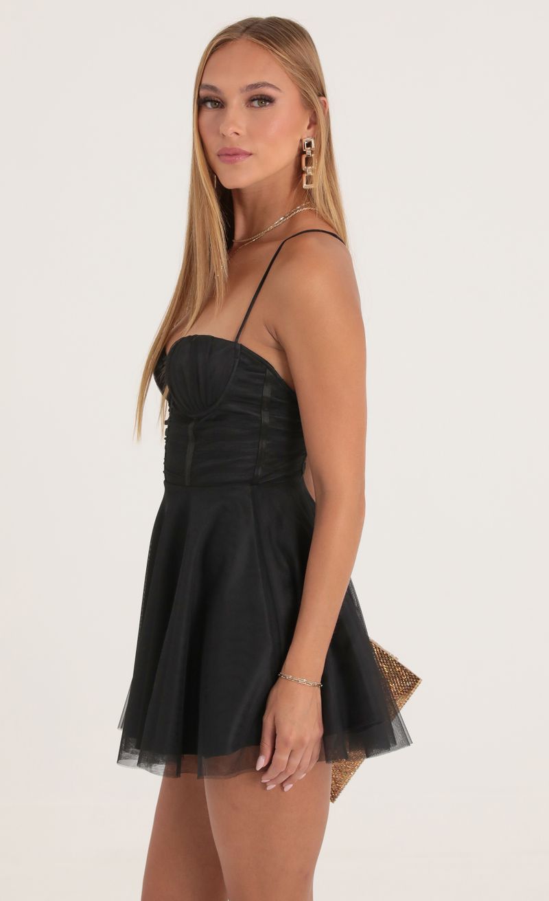Picture Skyla Mesh Corset Dress in Black. Source: https://media.lucyinthesky.com/data/Oct22/800xAUTO/1795468e-36fc-4dce-959f-b9c781aa9b82.jpg