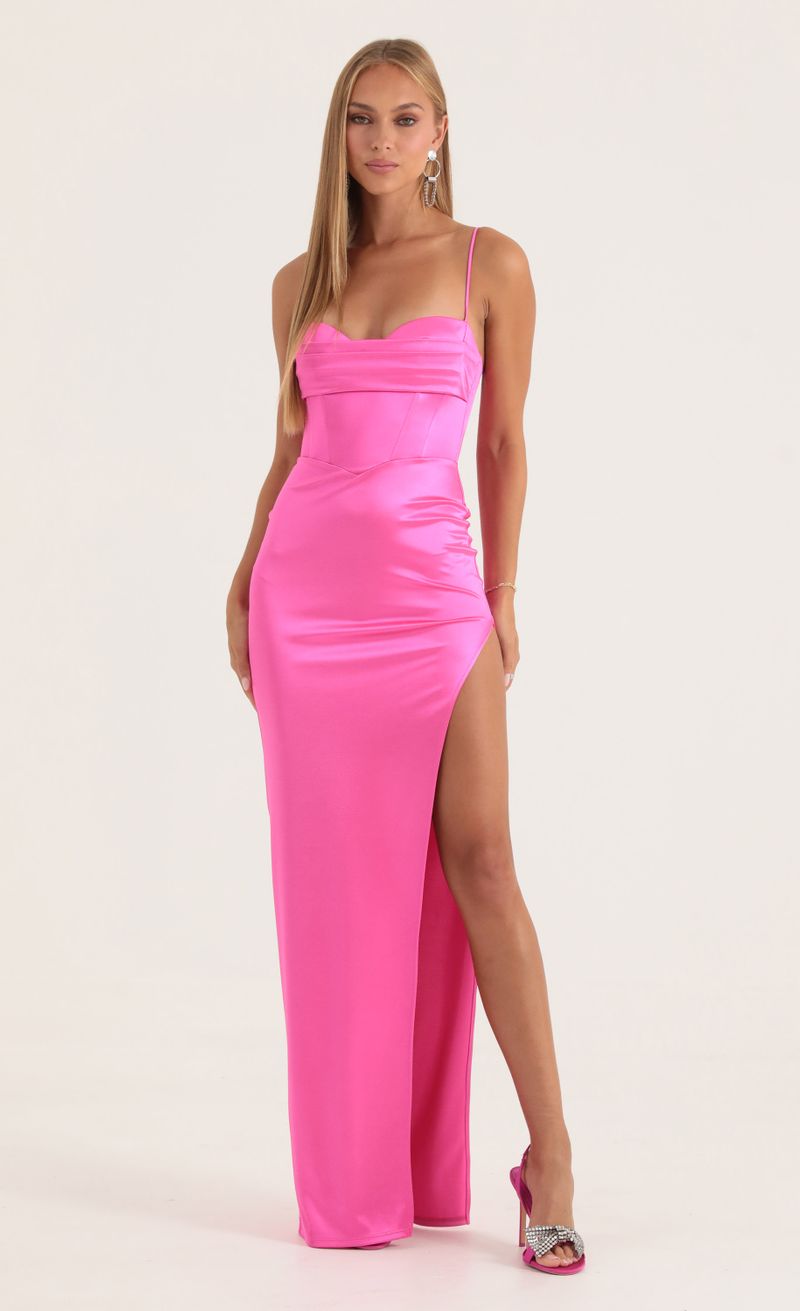Picture Harley Satin Corset Maxi Dress in Pink. Source: https://media.lucyinthesky.com/data/Oct22/800xAUTO/30a6a962-3dae-479f-b42f-183a24d95d67.jpg