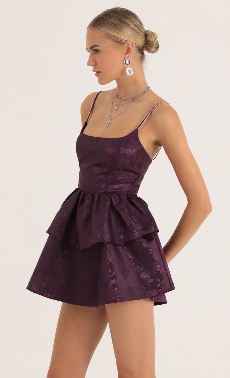 Picture Suzanne Floral Jacquard Ruffle Dress in Purple. Source: https://media.lucyinthesky.com/data/Oct22/800xAUTO/41a08e8d-99b1-433d-8d2b-cc52d63b598b.jpg