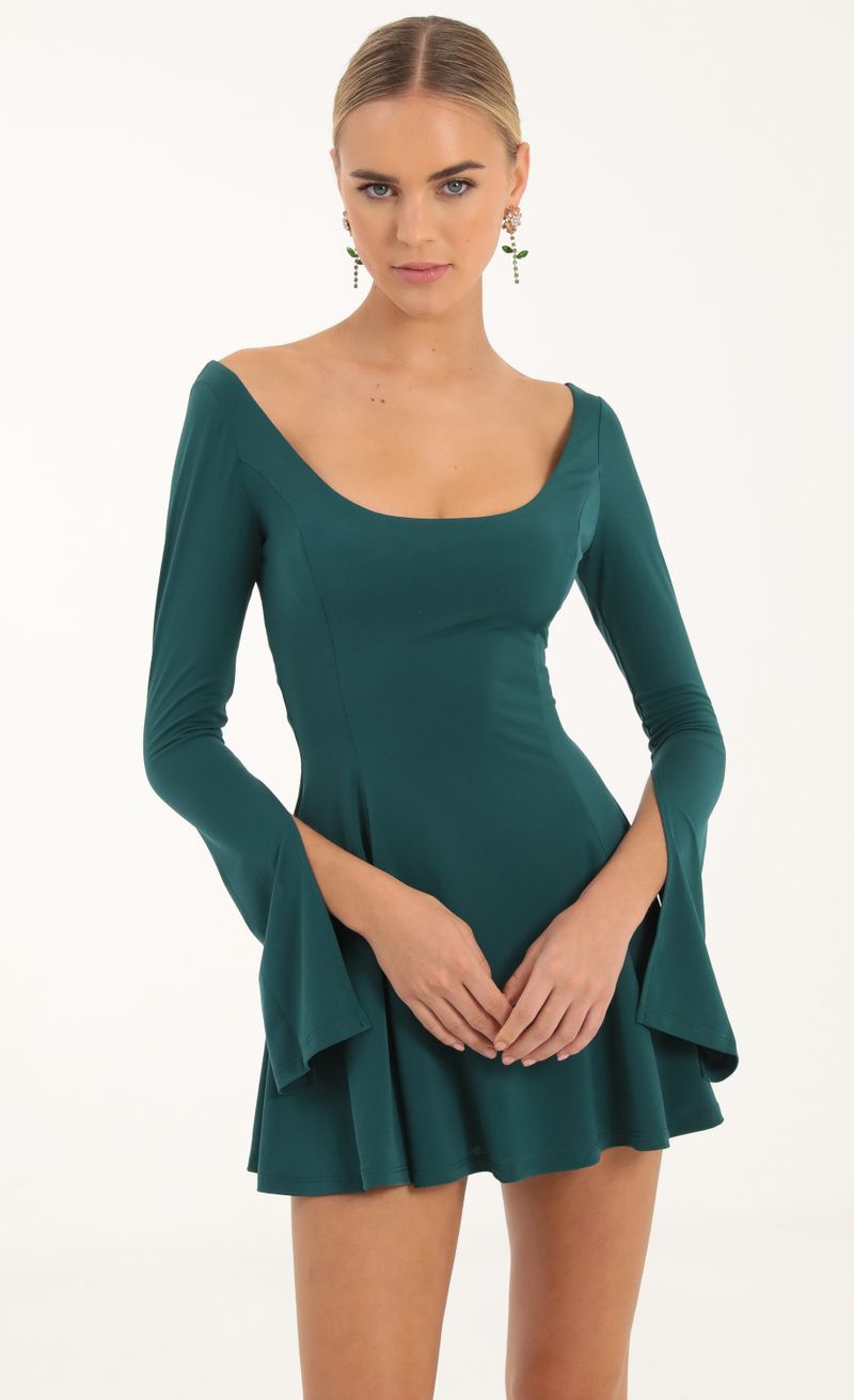 Picture Orly Rhinestone Flare Dress in Green. Source: https://media.lucyinthesky.com/data/Oct22/800xAUTO/46a56ee0-7372-4306-9a00-619dfecf0e09.jpg
