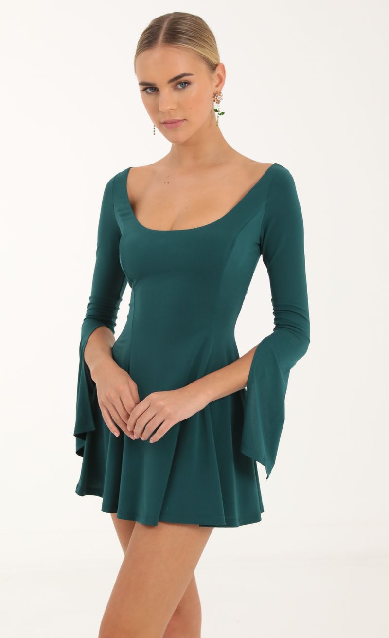 Picture Orly Rhinestone Flare Dress in Green. Source: https://media.lucyinthesky.com/data/Oct22/800xAUTO/4fc2a48d-3dba-4757-a94d-37f478f22b61.jpg