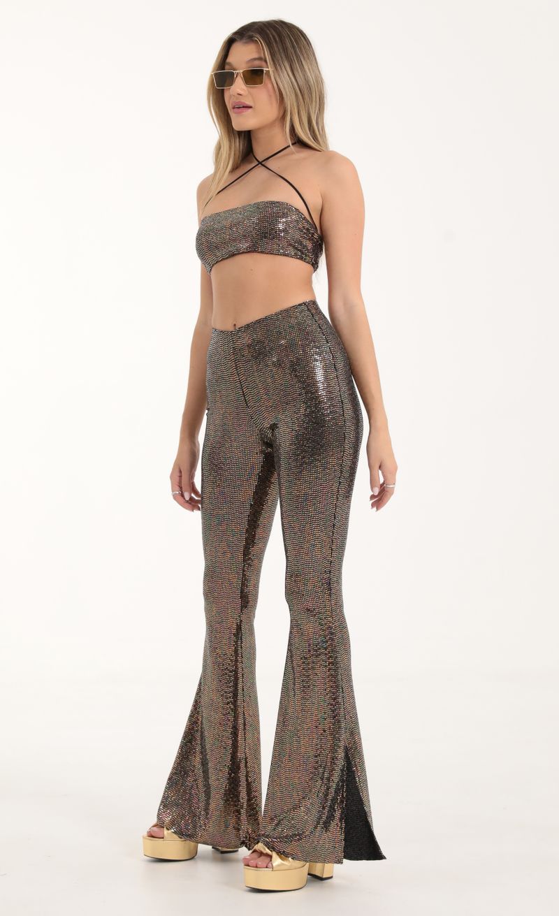 Picture Peony Iridescent Sequin Two Piece Set in Copper Brown. Source: https://media.lucyinthesky.com/data/Oct22/800xAUTO/673b940d-50eb-4044-ad6e-3fc52acc1526.jpg