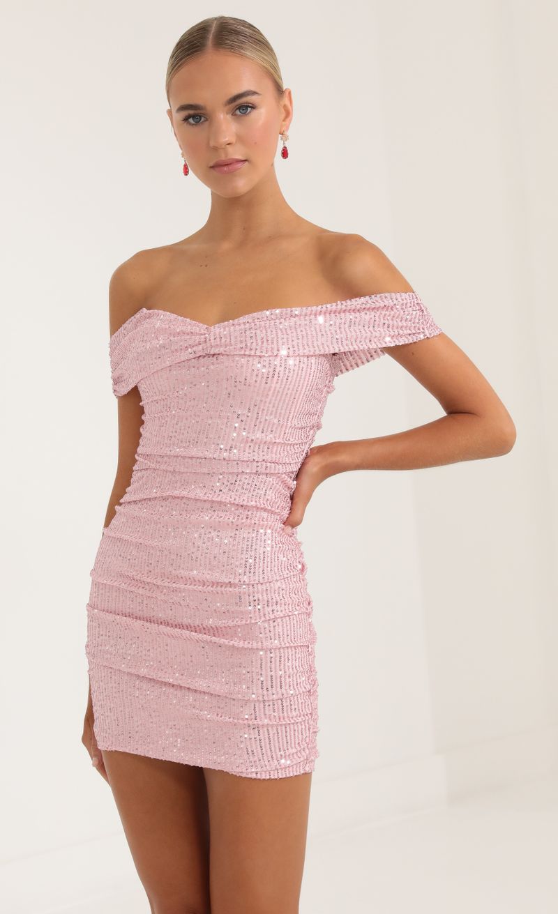 Picture Lila Sequin Corset Dress in Pink. Source: https://media.lucyinthesky.com/data/Oct22/800xAUTO/8be6032f-d0fe-43f2-97bd-066e1dfd8c55.jpg