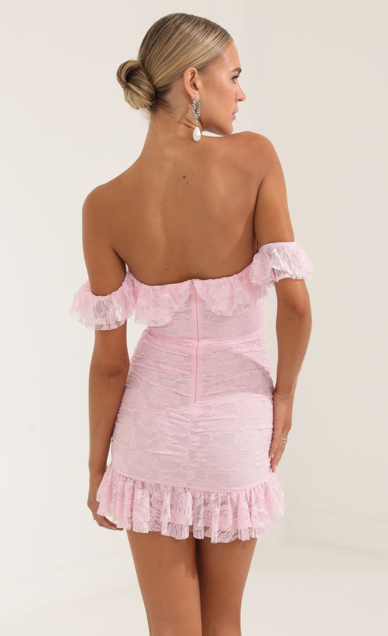 Picture Edlyn Floral Lace Corset Bodycon Dress in Pink. Source: https://media.lucyinthesky.com/data/Oct22/800xAUTO/a573286f-0f66-45ea-9f71-d9b34f711b65.jpg
