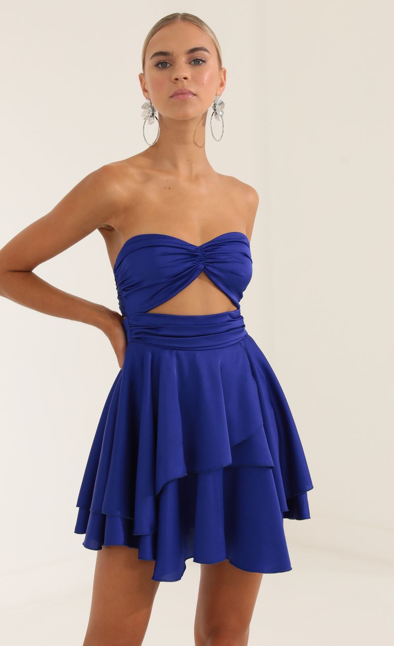 Picture Bonny Satin Off The Shoulder Dress in Blue. Source: https://media.lucyinthesky.com/data/Oct22/800xAUTO/b5fe8d26-76a2-451e-ab37-c3dd6d4c96be.jpg