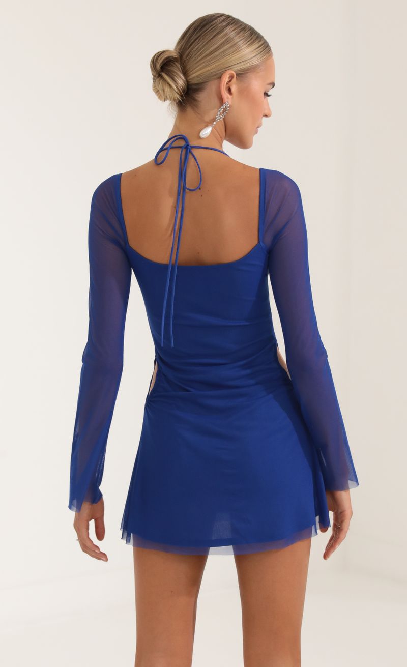 Picture Yuna Mesh Cutout Dress in Blue. Source: https://media.lucyinthesky.com/data/Oct22/800xAUTO/b69670b8-9445-404f-83b8-531501b64e2f.jpg