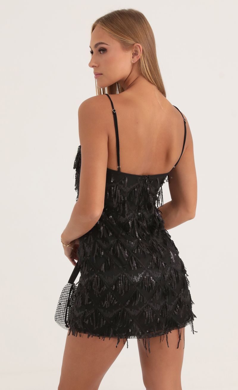 Picture Gatsby Tulle Sequin Fringe Dress in Black. Source: https://media.lucyinthesky.com/data/Oct22/800xAUTO/b8692151-3c79-4849-88e1-b3ca7ce9cf98.jpg