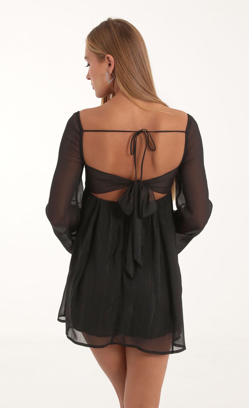 Shayla Striped Long Sleeve Baby Doll Dress in Black Lucy in the Sky