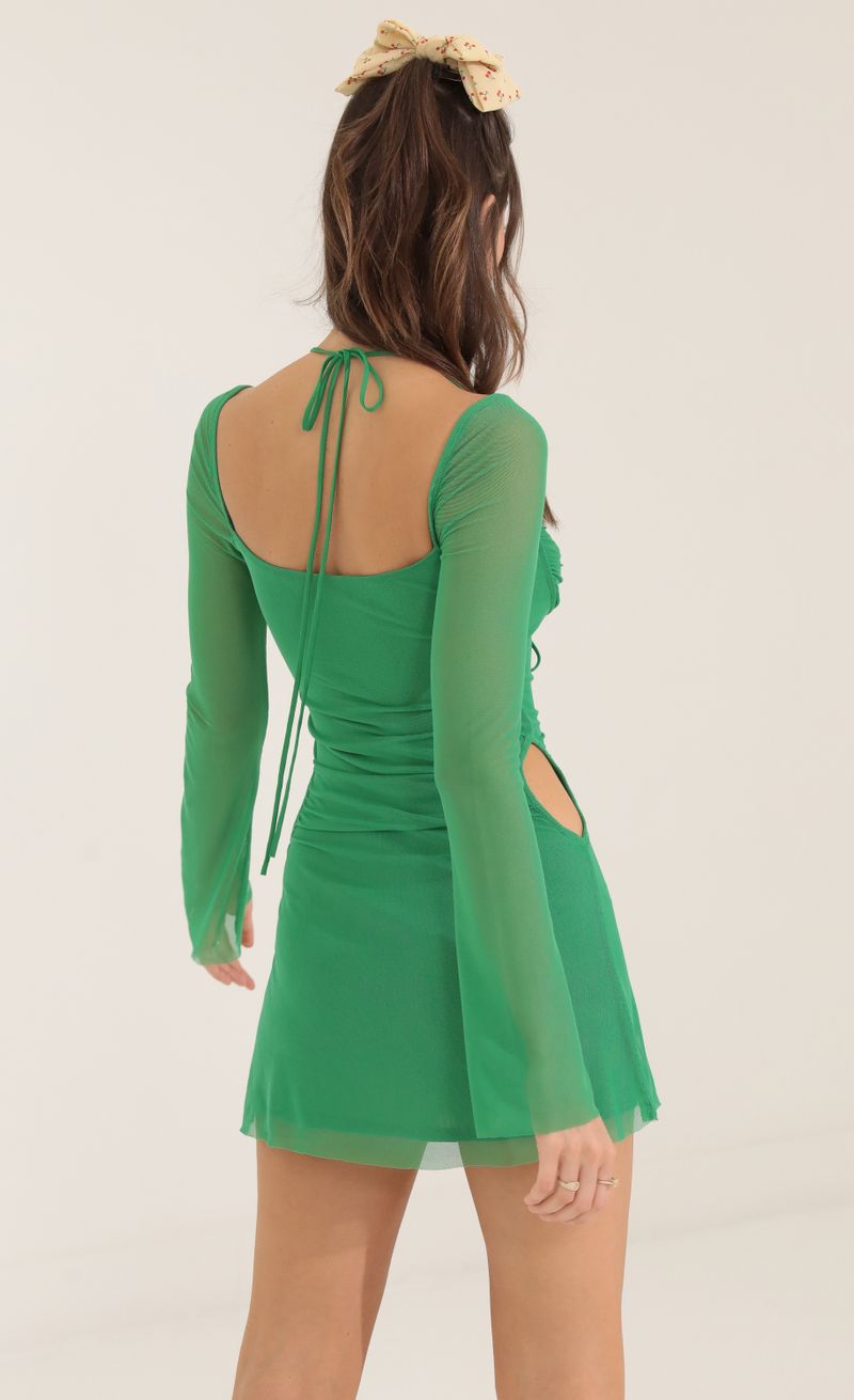 Picture Yuna Mesh Cutout Dress in Green. Source: https://media.lucyinthesky.com/data/Oct22/800xAUTO/c5aad735-3b3e-41ba-85e8-4b62e8f3eb0e.jpg