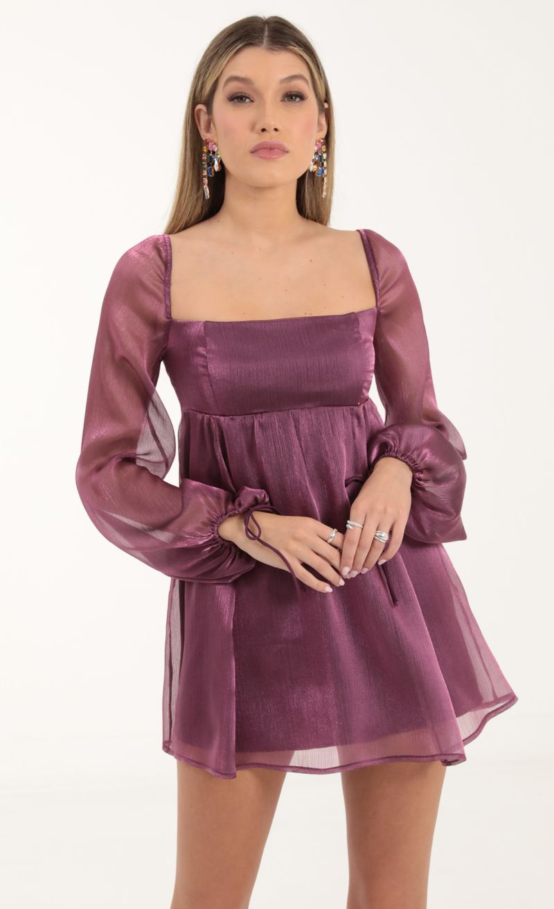 Picture Shayla Crinkle Long Sleeve Baby Doll Dress in Purple. Source: https://media.lucyinthesky.com/data/Oct22/800xAUTO/db9c4296-660c-4c9d-9467-9c74c6cd1ed7.jpg