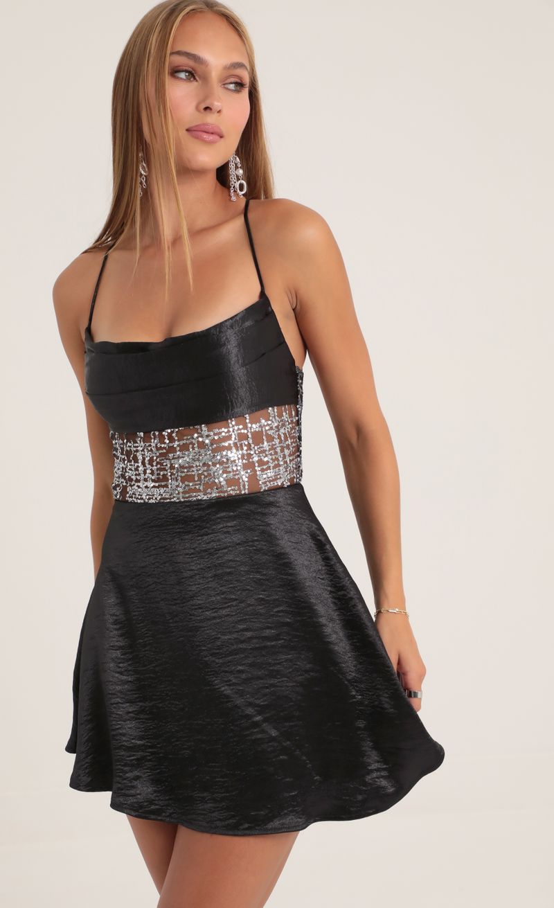 Bradshaw Satin Cutout Dress in Black | Lucy in the Sky