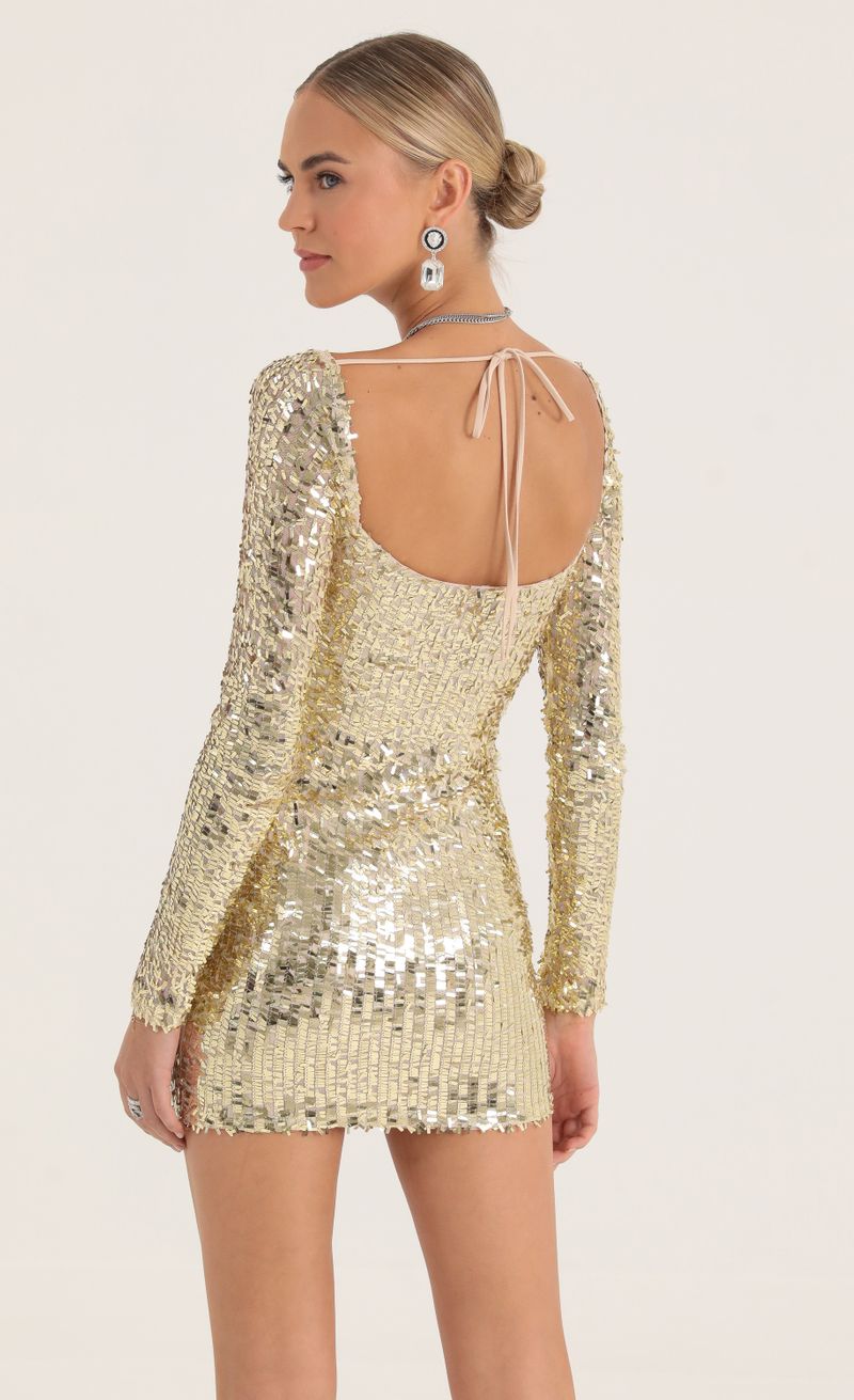 Lucy in The Sky Jewel Sequin Cowl Neck Dress in Gold