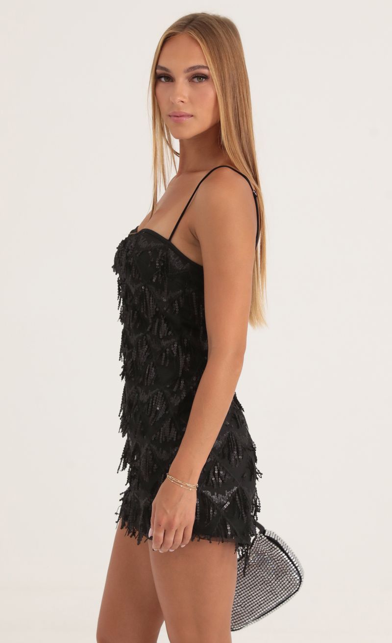Picture Gatsby Tulle Sequin Fringe Dress in Black. Source: https://media.lucyinthesky.com/data/Oct22/800xAUTO/ee0e47b9-09c4-4625-8558-d470b9956f80.jpg