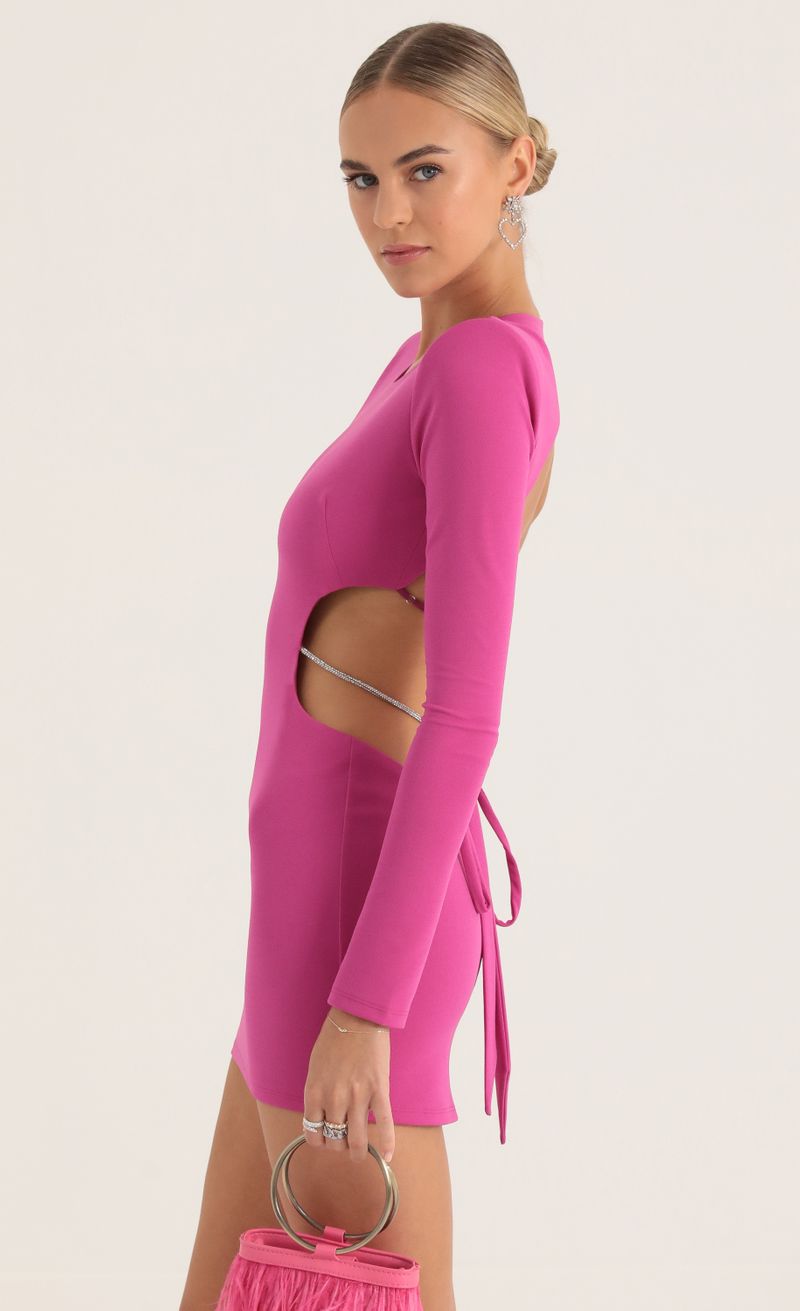 Picture Beatrix Crepe Shoulder Pad Cutout Dress in Pink. Source: https://media.lucyinthesky.com/data/Oct22/800xAUTO/f0621199-35c3-4a71-a009-e6eba154e11e.jpg