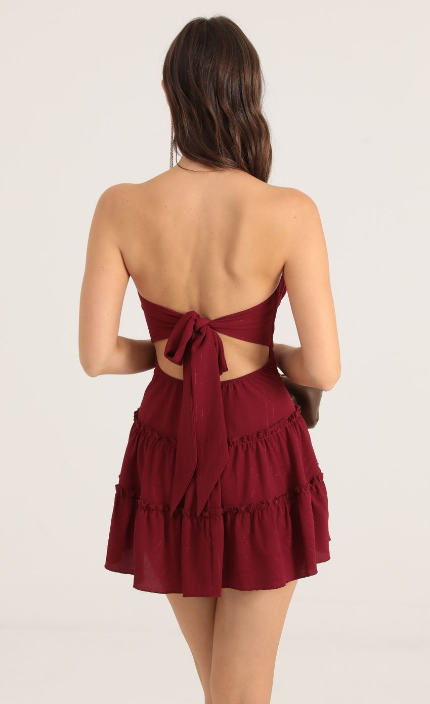 Picture Sheba Striped Crepe Strapless Corset Dress in Red. Source: https://media.lucyinthesky.com/data/Oct22/850xAUTO/06499be3-5d5e-4dfc-b2be-9ba39c8dec13.jpg