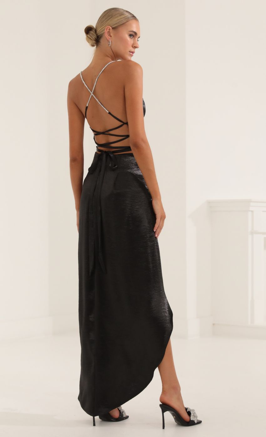 Picture Isa Satin Luxe Rhinestone Strap Maxi Dress in Black. Source: https://media.lucyinthesky.com/data/Oct22/850xAUTO/08d4da64-af63-4c1a-856b-18230c9a5ffd.jpg