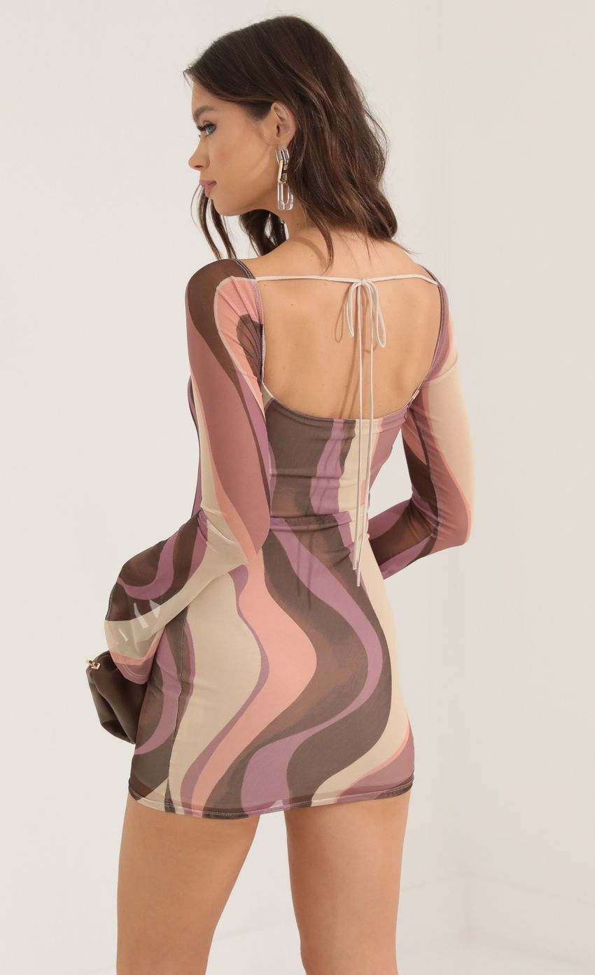 Picture Paola Marble Mesh Long Sleeve Dress in Brown Multi. Source: https://media.lucyinthesky.com/data/Oct22/850xAUTO/0c406902-e30e-48f5-9e77-2bb637161428.jpg
