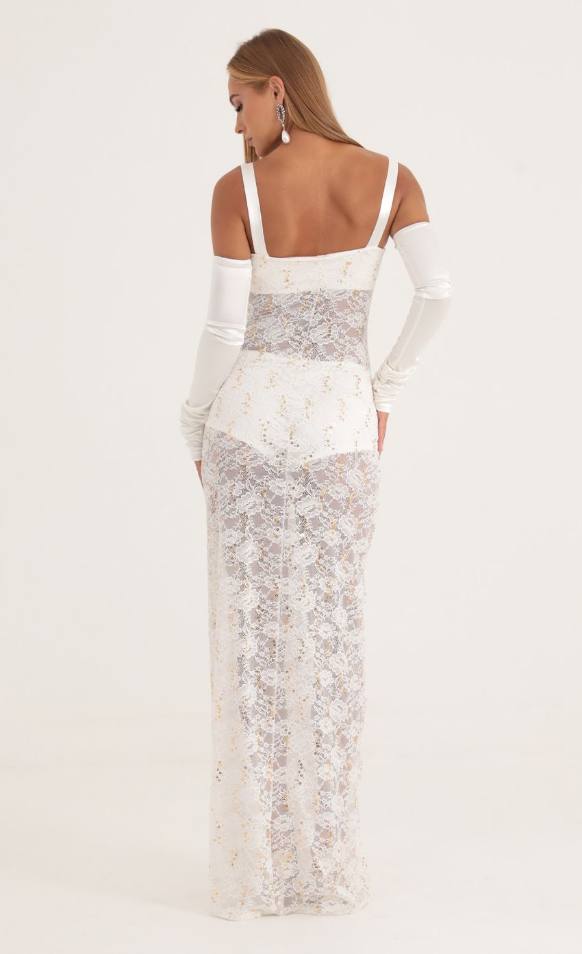 Picture Lidiya Sequin Lace Maxi Three Piece Set in White. Source: https://media.lucyinthesky.com/data/Oct22/850xAUTO/1c6262a8-d889-45f8-8b20-4f47c4f2f3a7.jpg