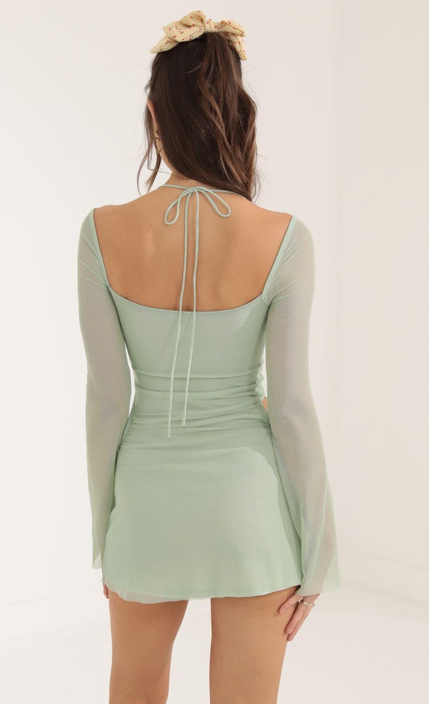 Picture Yuna Mesh Cutout Dress in Sage Green. Source: https://media.lucyinthesky.com/data/Oct22/850xAUTO/34e1d280-2acc-4f75-a4a1-e77cbf9e732b.jpg