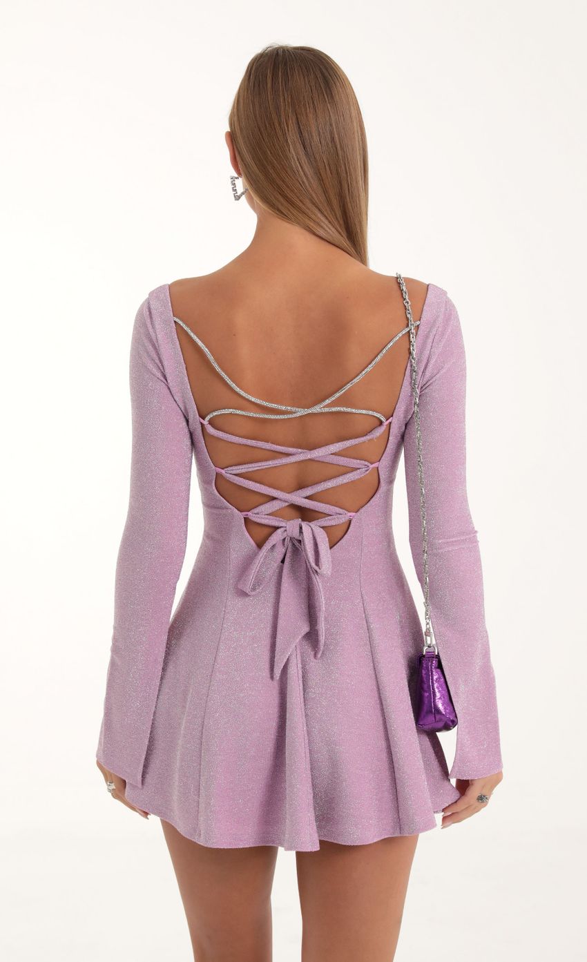 Picture Orly Metallic Knit Rhinestone Flare Dress in Purple. Source: https://media.lucyinthesky.com/data/Oct22/850xAUTO/482a34b8-121d-45ca-8618-09dc4a83aaed.jpg