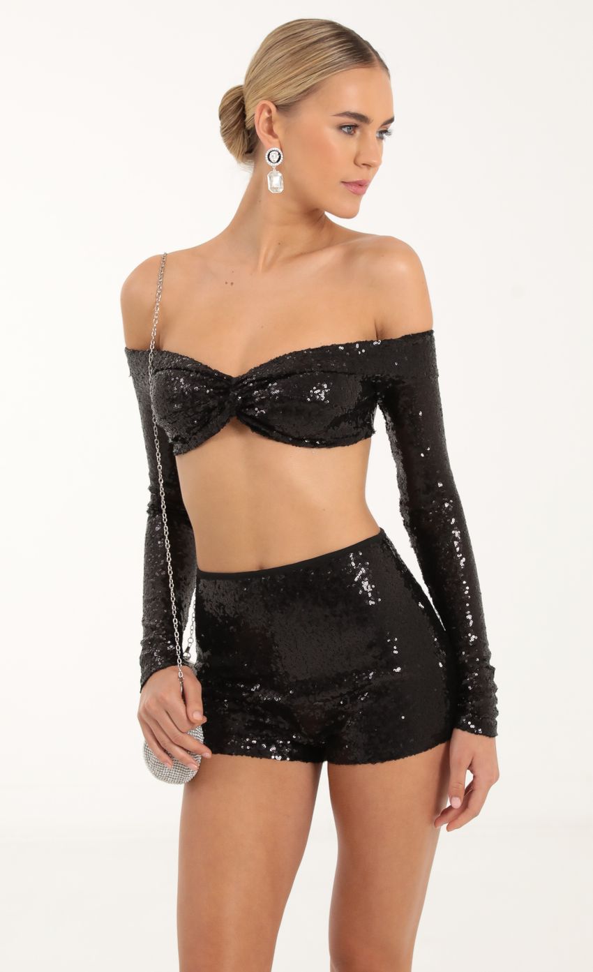 Picture North Sequin Two Piece Set in Black. Source: https://media.lucyinthesky.com/data/Oct22/850xAUTO/5e2ef994-9609-4ad3-b047-403a8349d380.jpg