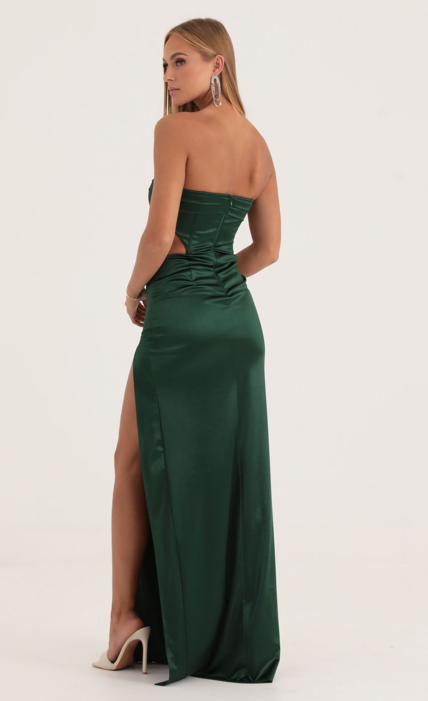 Picture Antoinette Satin Cutout Corset Maxi in Green. Source: https://media.lucyinthesky.com/data/Oct22/850xAUTO/86ff82a5-b7b1-4de3-9016-0f2a6aec9242.jpg