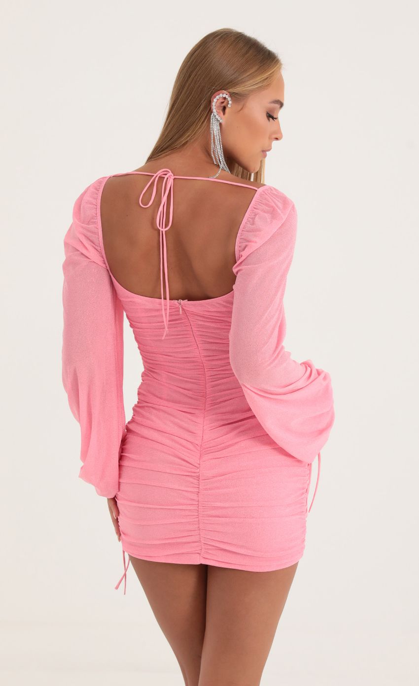 Picture Robin Glitter Deep V Shimmer Dress in Pink. Source: https://media.lucyinthesky.com/data/Oct22/850xAUTO/888d2e06-e4e9-4a98-8bb9-e6c73e12a96b.jpg