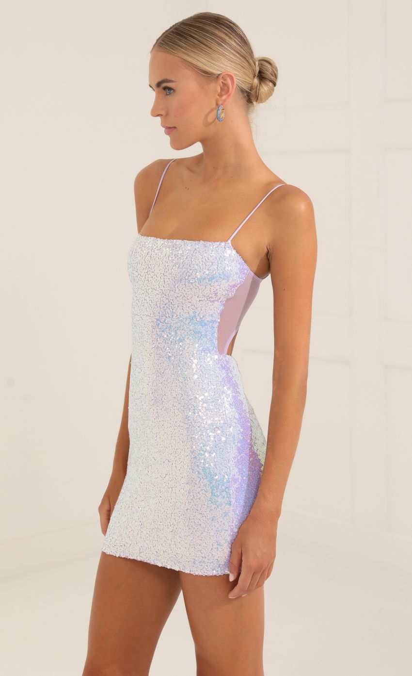 Talisa Iridescent Sequin Open Back Bodycon Dress In Purple Lucy In The Sky 2530